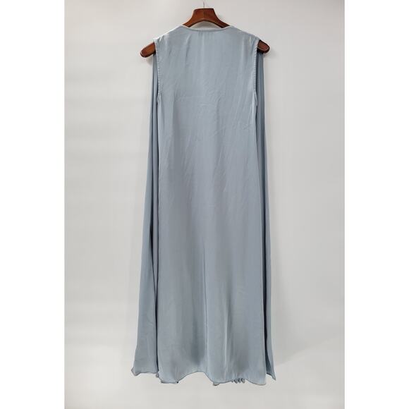 Tome Collective Pleated Cape Dress Womens 6 Blue Satiny Flowy V Neck Maxi - Picture 3 of 12